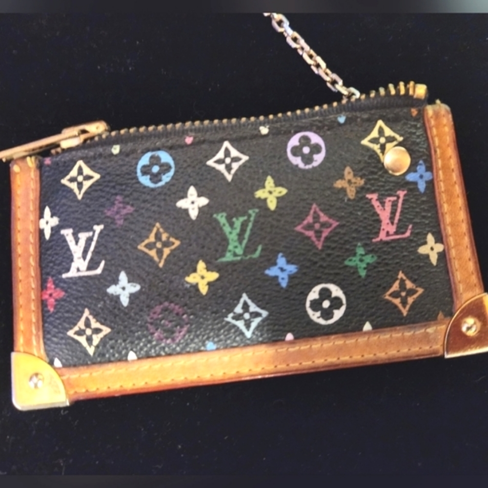 LOUIS VUITTON 2005 Takashi Murakami Collab Black Multi NEW Zipper Key Cles Purse